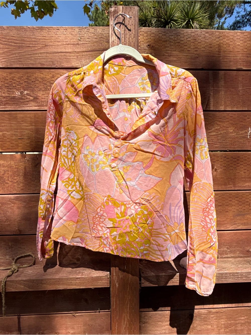 100% cotton Lightweight Pink & Yellow Floral V-Neck Women's Top